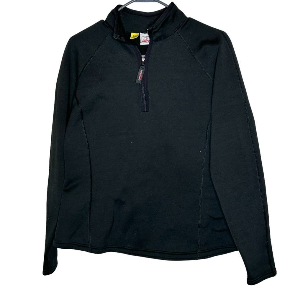 Obermeyer 75 lightweight stretch pullover 14/ zip polartech fleece black fit S